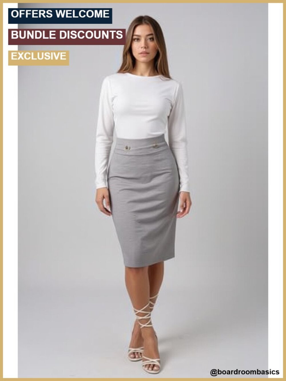 Premium Nylon Ponte Stretch Pencil Skirt Below Knee Pull On
